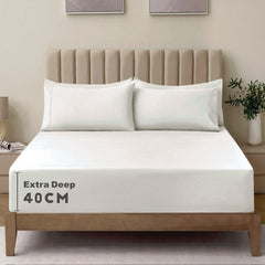 3 Piece Fitted Sheet Set- Fitted Sheet & Pillowcases -Breathable Bedding - Wrinkle, Fade, Stain Resistant- 40cm Deep Pocket F