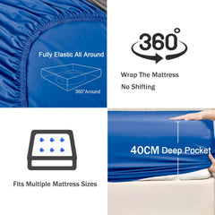 3 Piece Fitted Sheet Set- Fitted Sheet & Pillowcases -Breathable Bedding - Wrinkle, Fade, Stain Resistant- 40cm Deep Pocket F