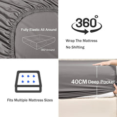 3 Piece Fitted Sheet Set- Fitted Sheet & Pillowcases -Breathable Bedding - Wrinkle, Fade, Stain Resistant- 40cm Deep Pocket F