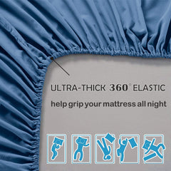 3 Piece Fitted Sheet Set- Fitted Sheet & Pillowcases -Breathable Bedding - Wrinkle, Fade, Stain Resistant- 40cm Deep Pocket F