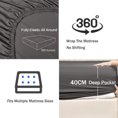 3 Piece Fitted Sheet Set- Fitted Sheet & Pillowcases -Breathable Bedding - Wrinkle, Fade, Stain Resistant- 40cm Deep Pocket F
