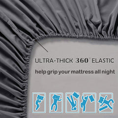 3 Piece Fitted Sheet Set- Fitted Sheet & Pillowcases -Breathable Bedding - Wrinkle, Fade, Stain Resistant- 40cm Deep Pocket F
