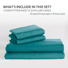 3 Piece Fitted Sheet Set- Fitted Sheet & Pillowcases -Breathable Bedding - Wrinkle, Fade, Stain Resistant- 40cm Deep Pocket F