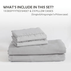 3 Piece Fitted Sheet Set- Fitted Sheet & Pillowcases -Breathable Bedding - Wrinkle, Fade, Stain Resistant- 40cm Deep Pocket F