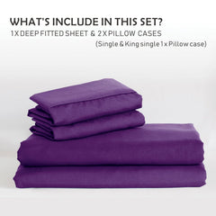 3 Piece Fitted Sheet Set- Fitted Sheet & Pillowcases -Breathable Bedding - Wrinkle, Fade, Stain Resistant- 40cm Deep Pocket F
