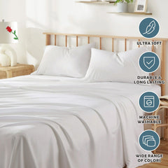 4 Piece Bed Sheet Set- Bedding Sheets & Pillowcases -Breathable Bedding - Wrinkle, Fade, Stain Resistant-Deep Pocket Flat Fit