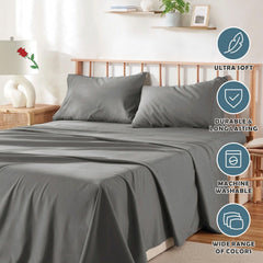 4 Piece Bed Sheet Set- Bedding Sheets & Pillowcases -Breathable Bedding - Wrinkle, Fade, Stain Resistant-Deep Pocket Flat Fit