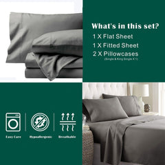 4 Piece Bed Sheet Set- Bedding Sheets & Pillowcases -Breathable Bedding - Wrinkle, Fade, Stain Resistant-Deep Pocket Flat Fit