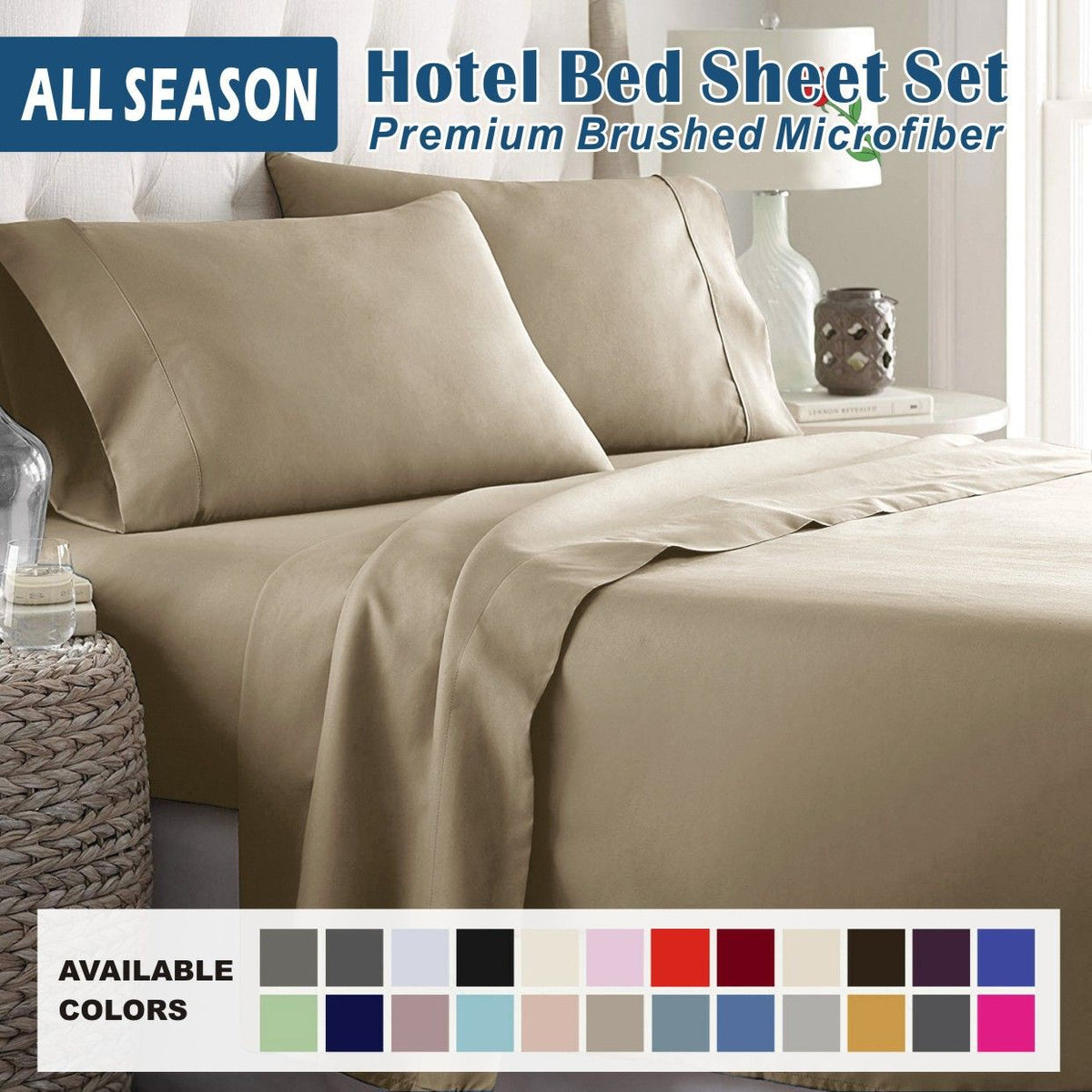4 Piece Bed Sheet Set- Bedding Sheets & Pillowcases -Breathable Bedding - Wrinkle, Fade, Stain Resistant-Deep Pocket Flat Fit