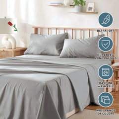 4 Piece Bed Sheet Set- Bedding Sheets & Pillowcases -Breathable Bedding - Wrinkle, Fade, Stain Resistant-Deep Pocket Flat Fit