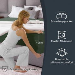Hotel Quality Fitted Sheet - 1 Piece Fitted Sheet  -Breathable Bedding - Wrinkle, Fade, Stain Resistant- 16inch/40cm Deep Poc