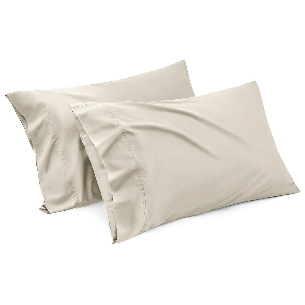 1000TC Ultra Soft Microfiber Pillowcases,Pair of Standard Pillow Covers,（cream, Standard Size, 48x74 cm)