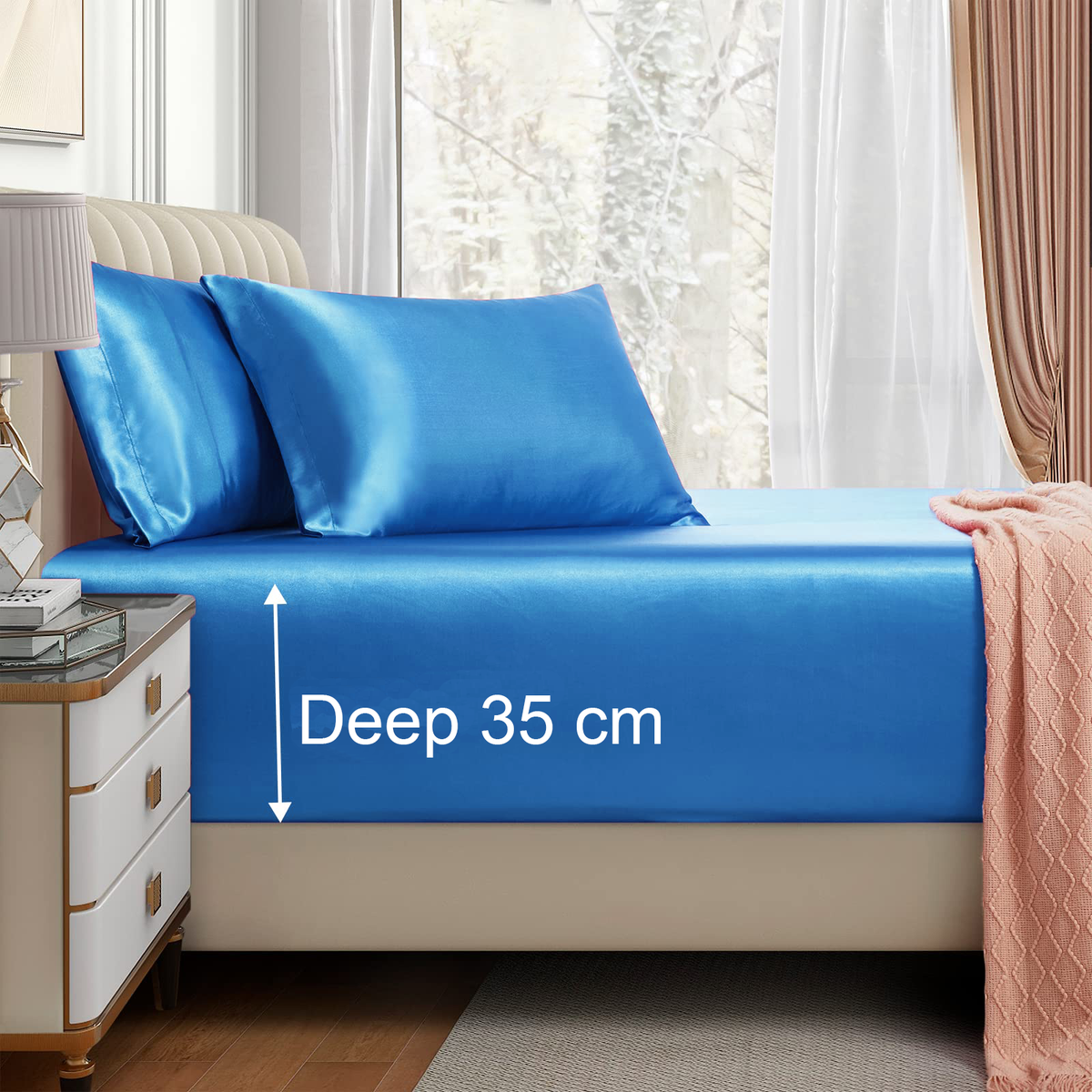 Satin Fitted Sheet Set Hotel 3 Pieces Fitted Sheet with Pillowcase, Art Silk Bedding Set-Luxury Soft Silky Sheets for Hair an