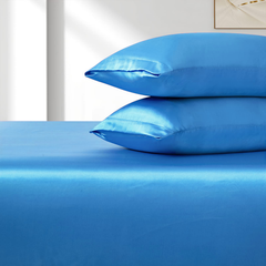 Satin Fitted Sheet Set Hotel 3 Pieces Fitted Sheet with Pillowcase, Art Silk Bedding Set-Luxury Soft Silky Sheets for Hair an