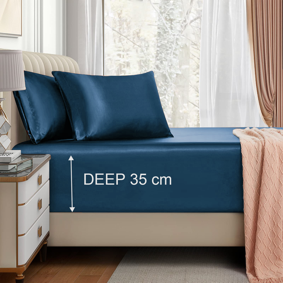 Satin Fitted Sheet Set Hotel 3 Pieces Fitted Sheet with Pillowcase, Art Silk Bedding Set-Luxury Soft Silky Sheets for Hair an