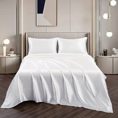 Art Silk Satin Sheet Set Hotel 4 Pieces Fitted/Flat Sheet Bedding Set-Luxury Soft Silky Sheets for Hair and Skin, Similar to 
