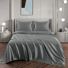 Art Silk Satin Sheet Set Hotel 4 Pieces Fitted/Flat Sheet Bedding Set-Luxury Soft Silky Sheets for Hair and Skin, Similar to 