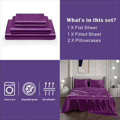 Art Silk Satin Sheet Set Hotel 4 Pieces Fitted/Flat Sheet Bedding Set-Luxury Soft Silky Sheets for Hair and Skin, Similar to 
