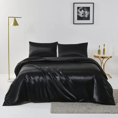 Satin Quilt cover Set Hotel 3 Pieces Quilt cover with Pillowcase, Art Silk Bedding Set-Luxury Soft Silky pillowcase for Hair 