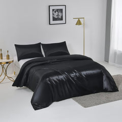 Satin Quilt cover Set Hotel 3 Pieces Quilt cover with Pillowcase, Art Silk Bedding Set-Luxury Soft Silky pillowcase for Hair 