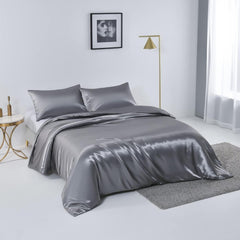 Satin Quilt cover Set Hotel 3 Pieces Quilt cover with Pillowcase, Art Silk Bedding Set-Luxury Soft Silky pillowcase for Hair 