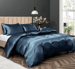 Satin Quilt cover Set Hotel 3 Pieces Quilt cover with Pillowcase, Art Silk Bedding Set-Luxury Soft Silky pillowcase for Hair 