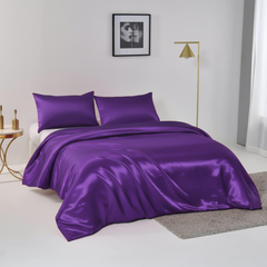 Satin Quilt cover Set Hotel 3 Pieces Quilt cover with Pillowcase, Art Silk Bedding Set-Luxury Soft Silky pillowcase for Hair 