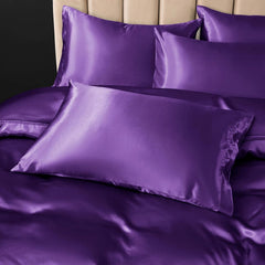 Satin Quilt cover Set Hotel 3 Pieces Quilt cover with Pillowcase, Art Silk Bedding Set-Luxury Soft Silky pillowcase for Hair 