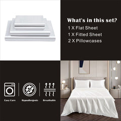 Art Silk Satin Sheet Set Hotel 4 Pieces Fitted/Flat Sheet Bedding Set-Luxury Soft Silky Sheets for Hair and Skin, Similar to 