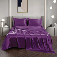 Art Silk Satin Sheet Set Hotel 4 Pieces Fitted/Flat Sheet Bedding Set-Luxury Soft Silky Sheets for Hair and Skin, Similar to 