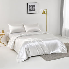 Satin Quilt cover Set Hotel 3 Pieces Quilt cover with Pillowcase, Art Silk Bedding Set-Luxury Soft Silky pillowcase for Hair 