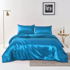 Satin Quilt cover Set Hotel 3 Pieces Quilt cover with Pillowcase, Art Silk Bedding Set-Luxury Soft Silky pillowcase for Hair 