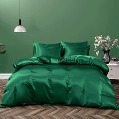 Satin Quilt cover Set Hotel 3 Pieces Quilt cover with Pillowcase, Art Silk Bedding Set-Luxury Soft Silky pillowcase for Hair 