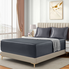 Satin Fitted Sheet Set Hotel 3 Pieces Fitted Sheet with Pillowcase, Art Silk Bedding Set-Luxury Soft Silky Sheets for Hair an