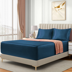 Satin Fitted Sheet Set Hotel 3 Pieces Fitted Sheet with Pillowcase, Art Silk Bedding Set-Luxury Soft Silky Sheets for Hair an