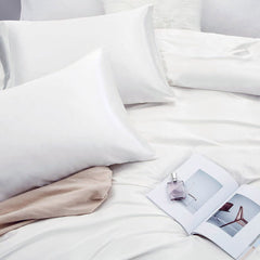 Art Silk Satin Sheet Set Hotel 4 Pieces Fitted/Flat Sheet Bedding Set-Luxury Soft Silky Sheets for Hair and Skin, Similar to 
