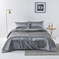 Satin Quilt cover Set Hotel 3 Pieces Quilt cover with Pillowcase, Art Silk Bedding Set-Luxury Soft Silky pillowcase for Hair 