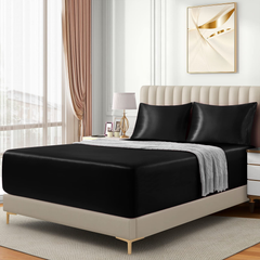 Satin Fitted Sheet Set Hotel 3 Pieces Fitted Sheet with Pillowcase, Art Silk Bedding Set-Luxury Soft Silky Sheets for Hair an
