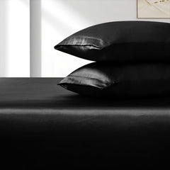 Satin Fitted Sheet Set Hotel 3 Pieces Fitted Sheet with Pillowcase, Art Silk Bedding Set-Luxury Soft Silky Sheets for Hair an