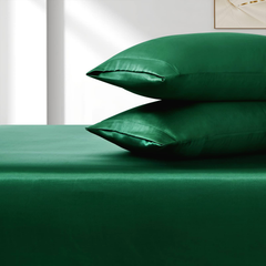 Satin Fitted Sheet Set Hotel 3 Pieces Fitted Sheet with Pillowcase, Art Silk Bedding Set-Luxury Soft Silky Sheets for Hair an