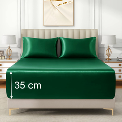 Satin Fitted Sheet Set Hotel 3 Pieces Fitted Sheet with Pillowcase, Art Silk Bedding Set-Luxury Soft Silky Sheets for Hair an