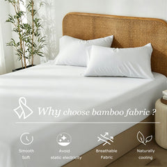 3 Piece Hotel Bamboo Cooling Fitted Sheet Set & Pillowcase -Ultra Soft 2000TC Breathable Fitted Bed Sheets Set with 37 Centim