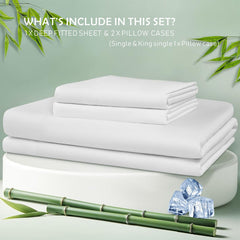 3 Piece Hotel Bamboo Cooling Fitted Sheet Set & Pillowcase -Ultra Soft 2000TC Breathable Fitted Bed Sheets Set with 37 Centim