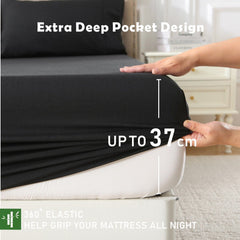 3 Piece Hotel Bamboo Cooling Fitted Sheet Set & Pillowcase -Ultra Soft 2000TC Breathable Fitted Bed Sheets Set with 37 Centim