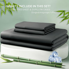 3 Piece Hotel Bamboo Cooling Fitted Sheet Set & Pillowcase -Ultra Soft 2000TC Breathable Fitted Bed Sheets Set with 37 Centim