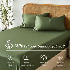 3 Piece Hotel Bamboo Cooling Fitted Sheet Set & Pillowcase -Ultra Soft 2000TC Breathable Fitted Bed Sheets Set with 37 Centim
