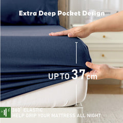 3 Piece Hotel Bamboo Cooling Fitted Sheet Set & Pillowcase -Ultra Soft 2000TC Breathable Fitted Bed Sheets Set with 37 Centim