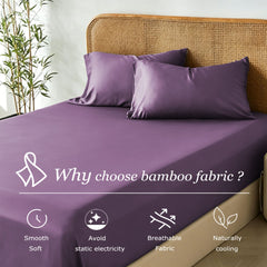 3 Piece Hotel Bamboo Cooling Fitted Sheet Set & Pillowcase -Ultra Soft 2000TC Breathable Fitted Bed Sheets Set with 37 Centim