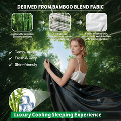 4 Piece Hotel Bamboo Cooling Sheet Set -Ultra Soft 2000TC Breathable Bed Sheets Set with 37 Centimetre Deep Pocket-Cooling Sh