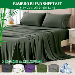 4 Piece Hotel Bamboo Cooling Sheet Set -Ultra Soft 2000TC Breathable Bed Sheets Set with 37 Centimetre Deep Pocket-Cooling Sh